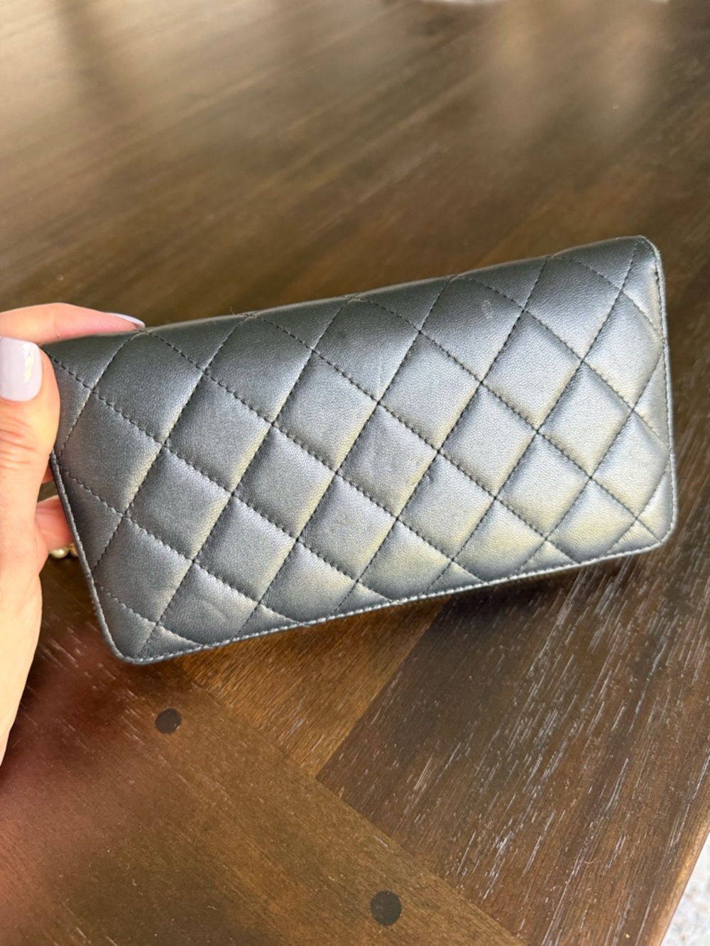 Authentic Chanel Quilted Black Leather Wallet on Chain/Wristlet. W/ bag - Picture 4 of 12